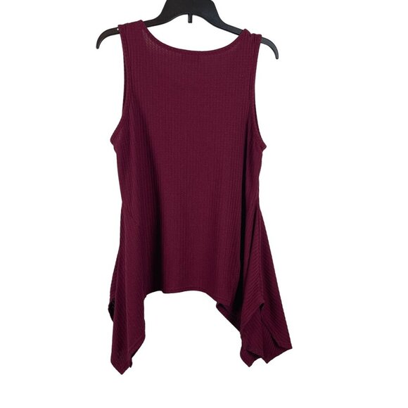 C Women Sleeveless Burgundy Waffle Asymmetrical Tank Top Size L - Picture 2 of 7